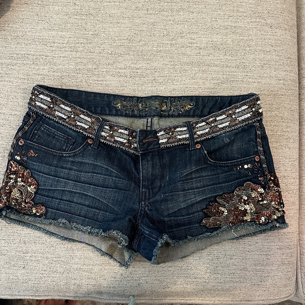 Express Dark Blue Embellished Jean Shorts